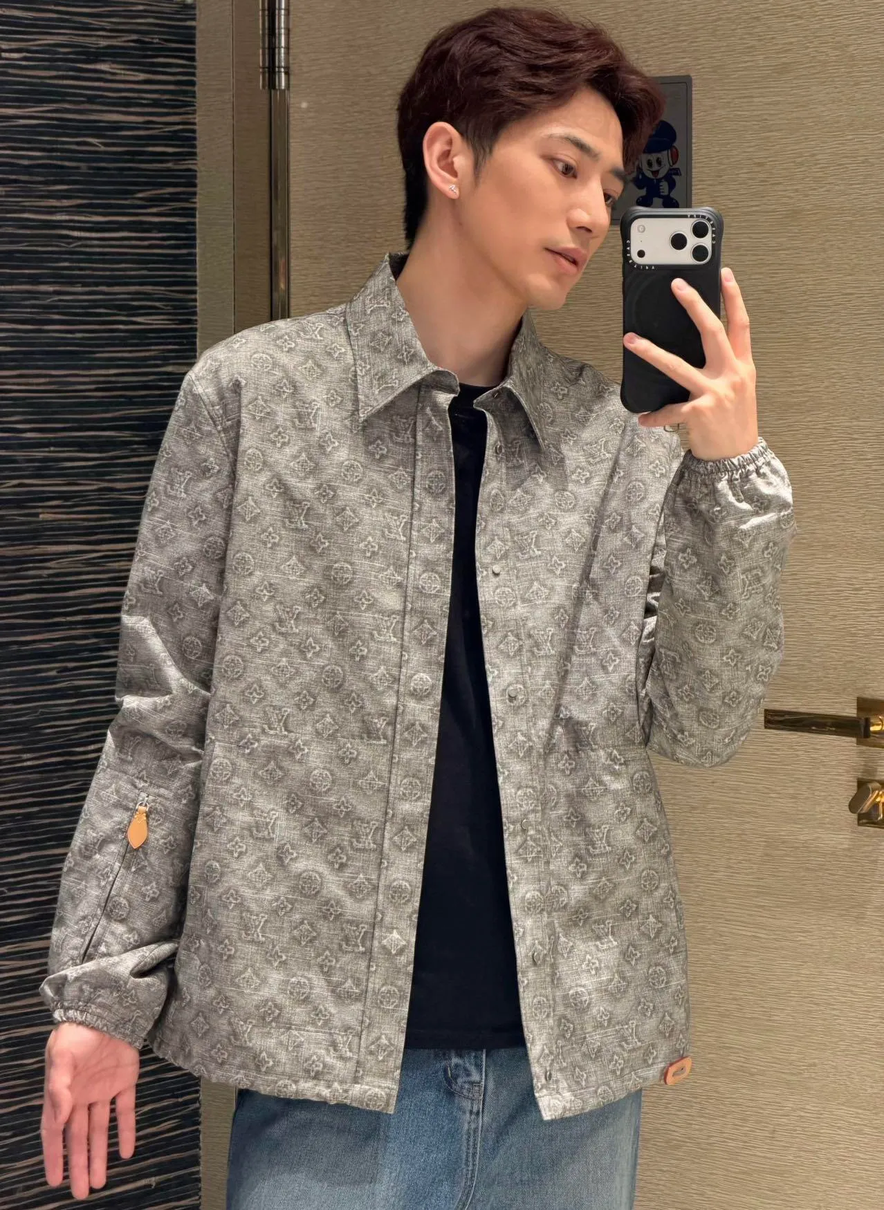Louis Vuitton/Louis Vuitton all-over presbyopia digital print leather lapel jacket